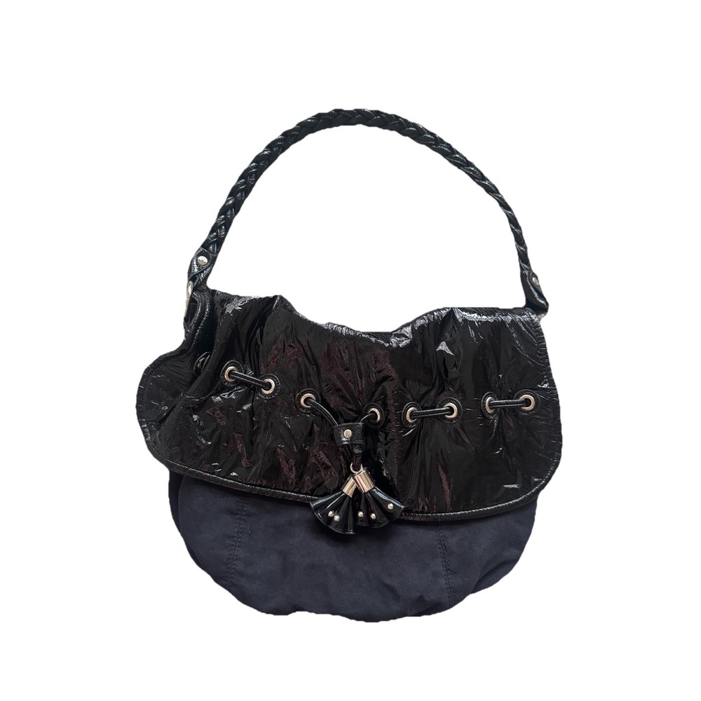 massini patent leather suede 90s Y2K slouchy black hobo Braided handbag purse
